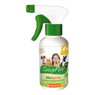 GreenFort NEO БиоСпрей от клещей и насекомых для кошек, кроликов и собак, 200 мл
