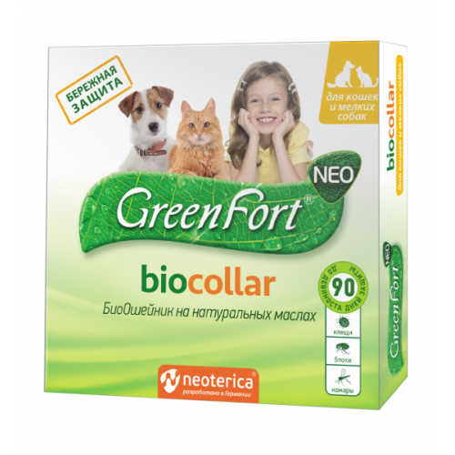 GreenFort NEO БиоОшейник от клещей и насекомых для кошек и мелких собак, 40 см