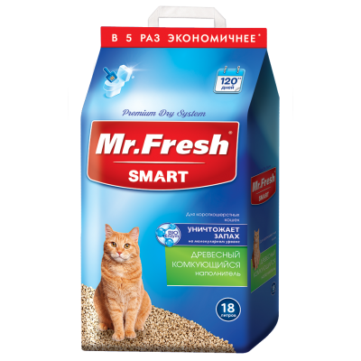 Mr. Fresh Smart Наполнитель для короткош кошек 18л/8,4кг