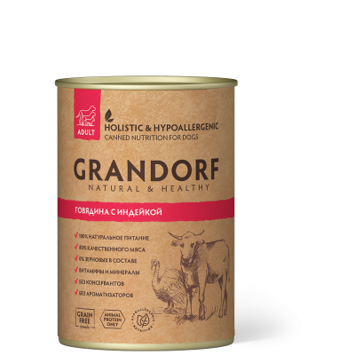 GRANDORF Консервы для собак Говядина и Индейка, 400 гр