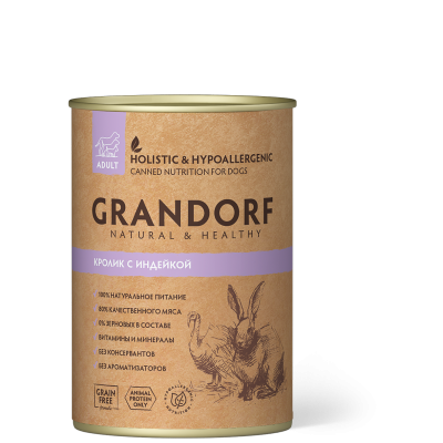GRANDORF Консервы для собак Кролик и Индейка, 400 гр