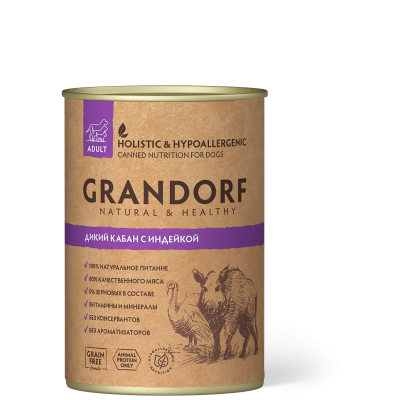 GRANDORF Консервы для собак Кабан и Индейка, 400 гр