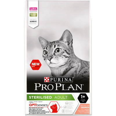 Pro Plan для стерилизованных кошек и кастрированных котов старше 1 года для поддержания органов чувств, с высоким содержанием лосося 10 кг