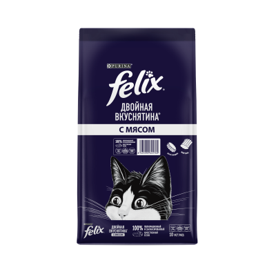 Felix Сухой корм Двойная Вкуснятина для взрослых кошек, с мясом, Мешок, 10 кг