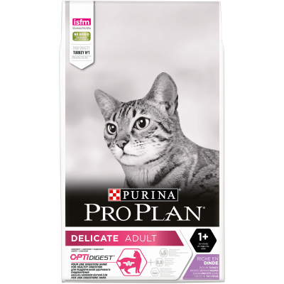 Pro Plan для взрослых кошек с чувствительным пищеварением или особыми предпочтениями в еде, с высоким содержанием индейки 10 кг