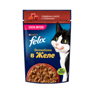 Felix Влажный корм Sensations для взрослых кошек, с говядиной в желе с томатами 75 г