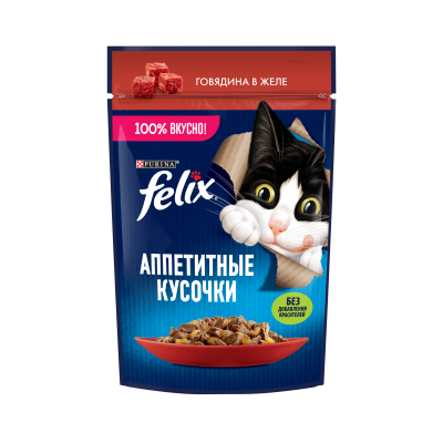 Felix Влажный корм Аппетитные кусочки для взрослых кошек, с говядиной в желе 75 г