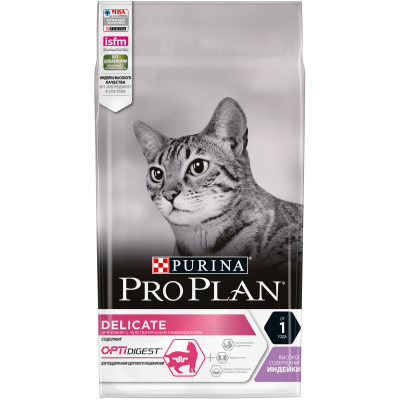 Pro Plan для взрослых кошек с чувствительным пищеварением или особыми предпочтениями в еде, с высоким содержанием индейки, Пакет, 1,5 кг