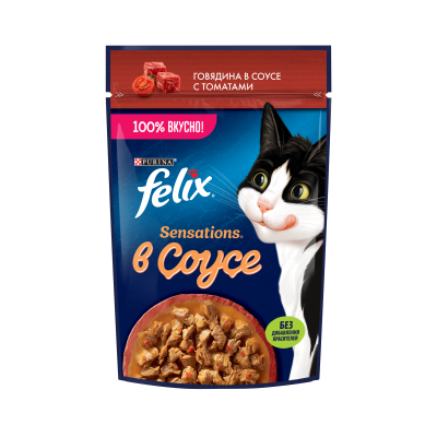Felix Влажный корм Sensations для взрослых кошек, с говядиной в соусе с томатами 75 г