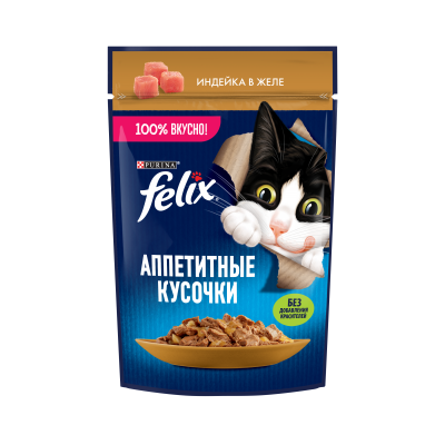 Felix Влажный корм Аппетитные кусочки для взрослых кошек, с индейкой в желе 75 г
