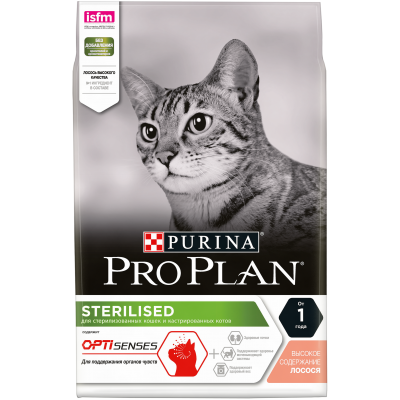 Pro Plan для стерилизованных кошек и кастрированных котов, для поддержания органов чувств, с высоким содержанием лосося 3 кг