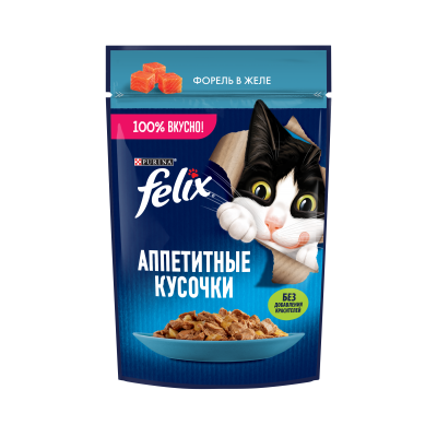 Felix Влажный корм Аппетитные кусочки для взрослых кошек, с форелью в желе 75 г