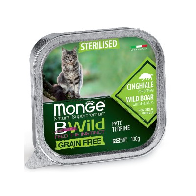 Monge Cat BWild GRAIN FREE беззерновые консервы из кабана с овощами для стерилизованных кошек 100г