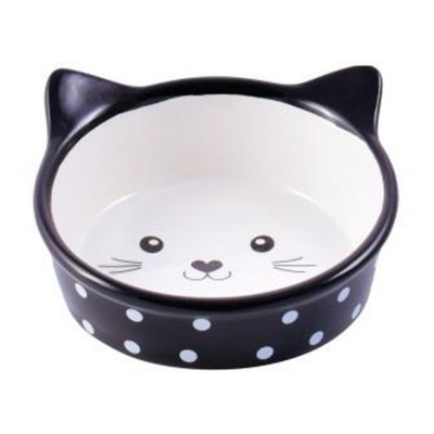 Mr.Kranch Миска керамическая для кошек Мордочка кошки 250 мл черная в горошек