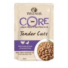 CORE TENDER CUTS паучи из индейки с уткой в виде нарезки в соусе для кошек, 85 гр