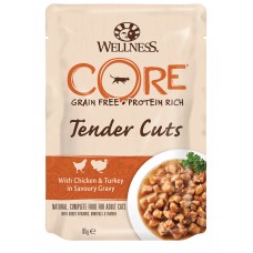 CORE TENDER CUTS паучи из курицы с индейкой в виде нарезки в соусе для кошек, 85 гр